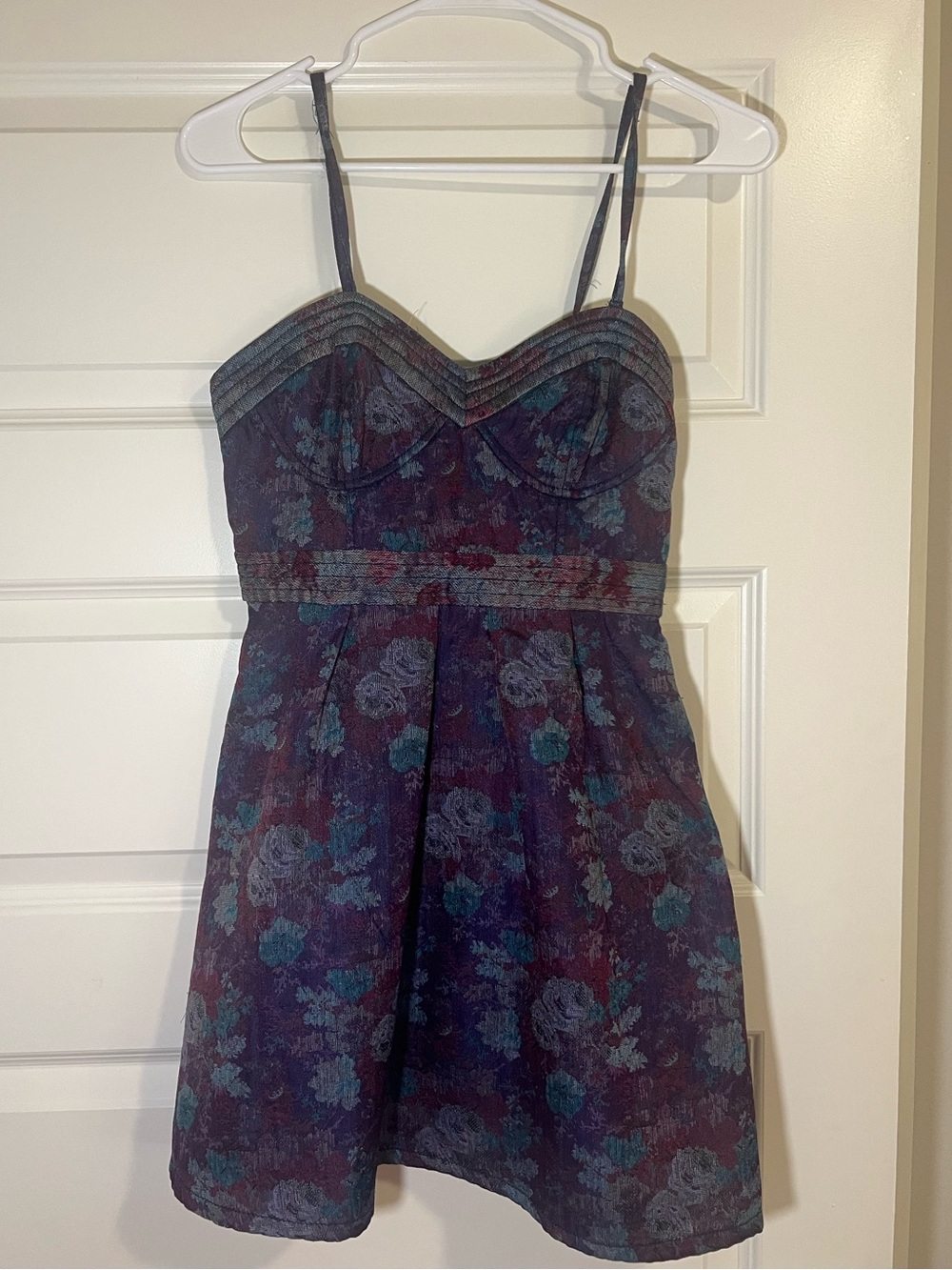 Vintage Women’s Floral A-Line Spaghetti Strap Dress - Purple/Teal